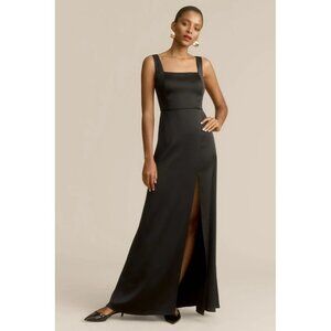 BHLDN Black Sophia Square-Neck Satin Sleeveless Maxi Dress Womens Size Large